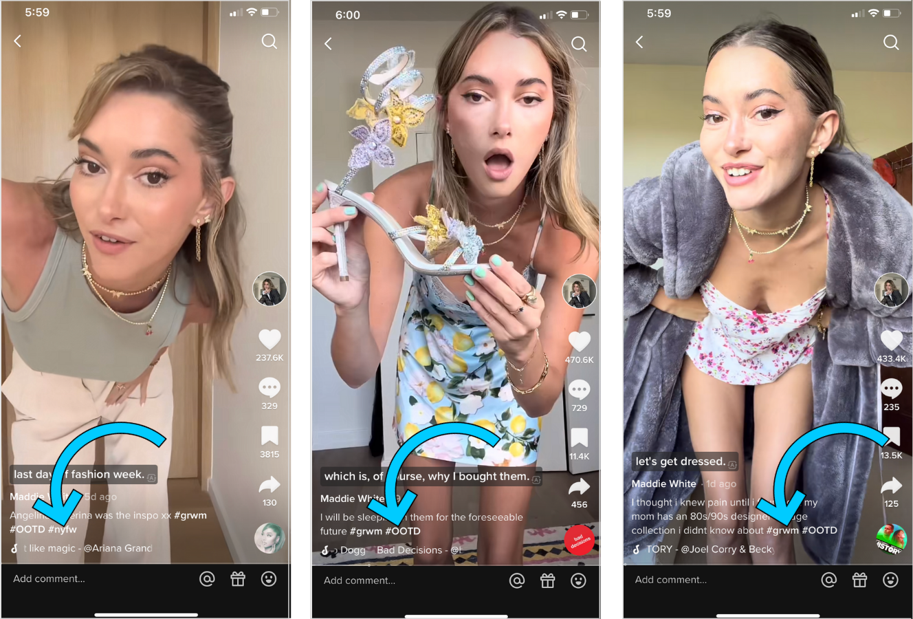 Stills of Maddie White's get ready with me type videos